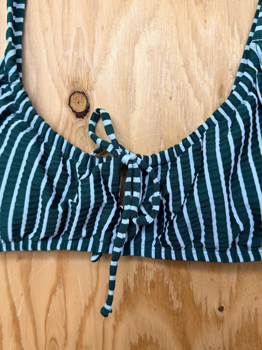 Adore Me Green & White Striped Seersucker Bralette Bikini Top Size M